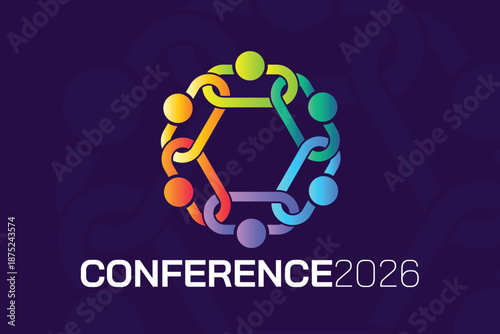 Modern 2026 Conference Logo with Interlocking Colorful Human Chain Circle