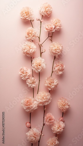 Soft pale pink pastel flowers cascade gracefully against a gentle background for romantic designs.