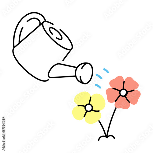 A drawing style illustration depicting watering flowers