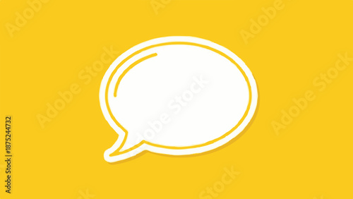 A blank white speech bubble with a yellow outline on a bright yellow background