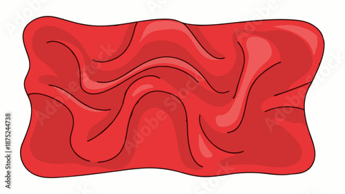 A blob of red, wobbly, translucent material with curved lines inside