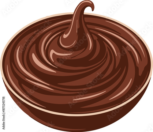 A bowl filled with swirling, rich, dark chocolate ganache