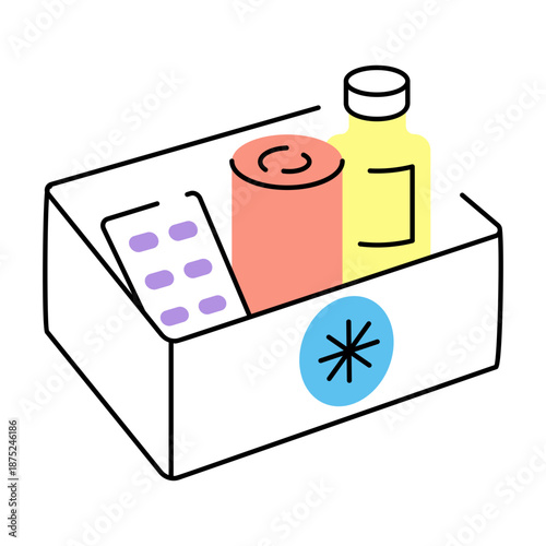 A doodle style illustration showing a first aid