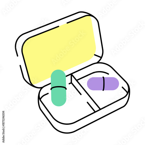 A hand drawn style illustration depicting a pill organizer