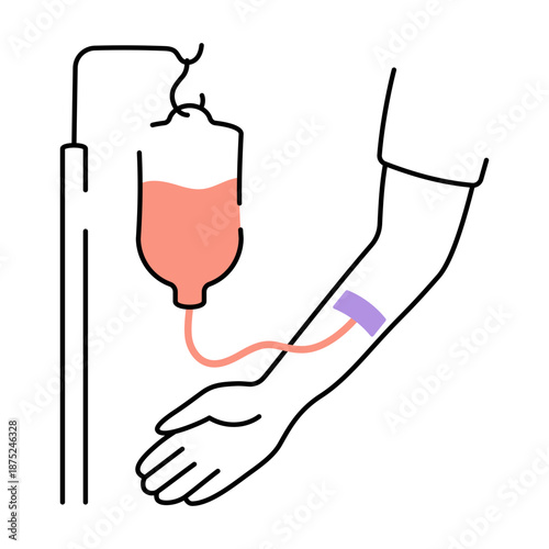 A hand drawn style illustration showing an iv drip