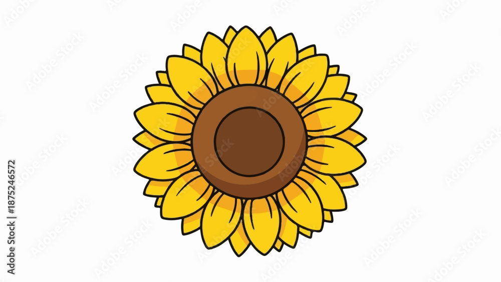 Obraz premium A cheerful yellow sunflower with a brown center and dark outlines