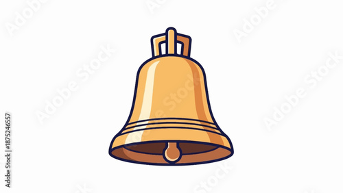 A cartoon-style, golden bell with a dark outline, featuring a simple loop handle