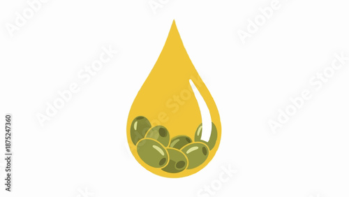 A golden drop with olives inside, symbolizing olive oil