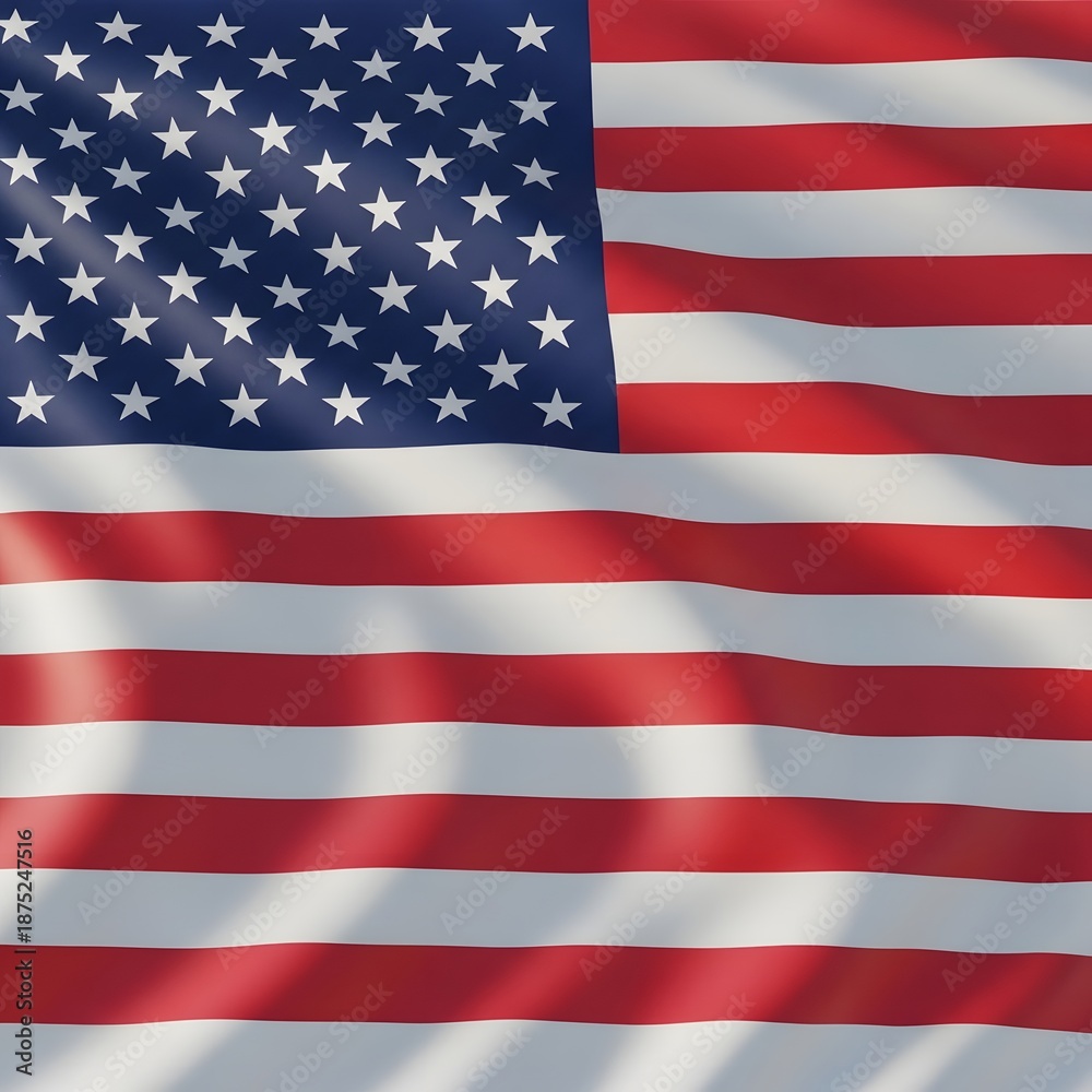 Fototapeta premium American flag waving in the wind with sunlight
