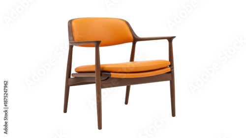 Картината върху платно Mid-century modern armchair with orange leather cushions isolated PNG, stylish v