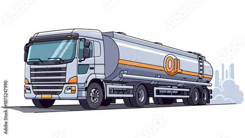 A pixelated illustration of a large tanker truck with "OIL" on its side, spewing smoke