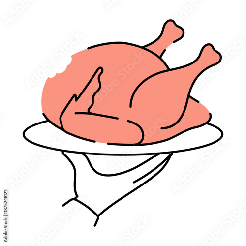 A drawing style illustration depicting roasted chicken