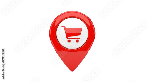 Картината върху платно Red shopping cart location pin PNG isolated on transparent background, online st