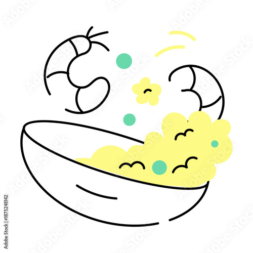 A hand drawn style illustration showing seafood