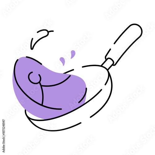 A doodle style illustration showing frying beef