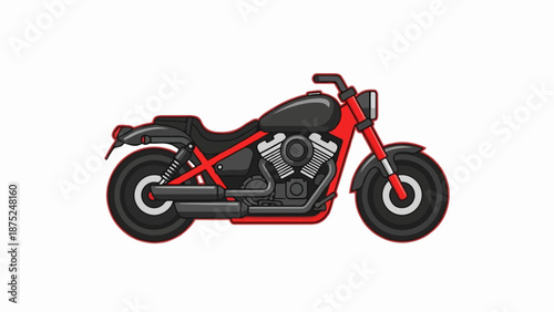 A pixelated red and black motorcycle with a detailed engine and two wheels