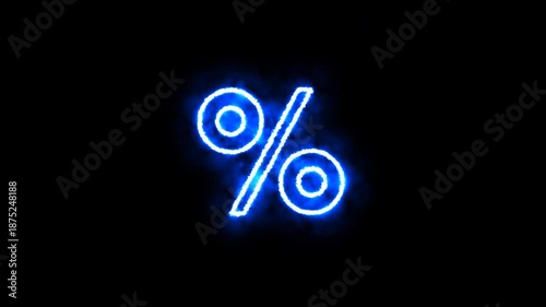 Blue Glowing Percentage Symbol Animation on Black Background for Finance and Discount Concepts