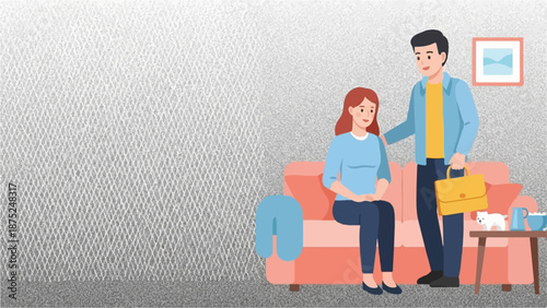 A man comforts a woman on a sofa with a dog nearby