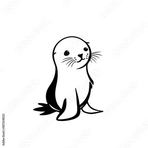 Sea Lion. Sea Lion simple black and white line art vector logo