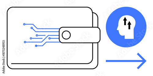 Digital wallet concept. Digital wallet showing circuit-thumbs up design electronic payments and transactions. Digital wallet for fintech, mobile payments, banking apps, e-commerce, cryptocurrency