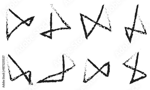 a collection of eight unique black symbols on a white background