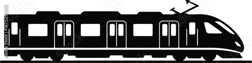 Black silhouette of a modern electric train on white background