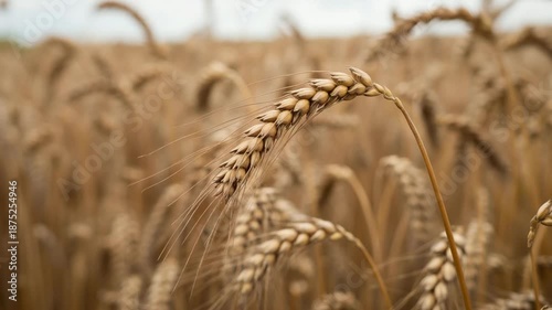 Golden wheat field swaying gently in the breeze on a sunny day