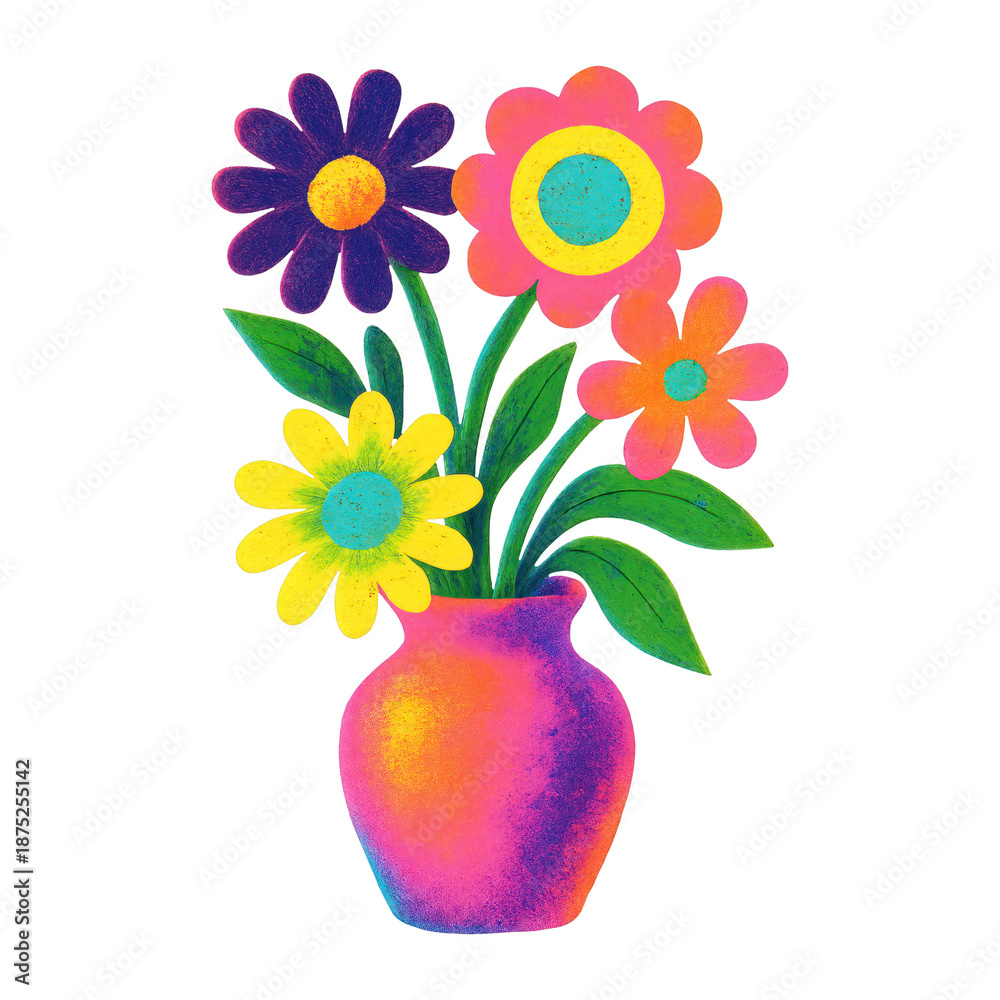 Fototapeta premium PNG Colorful floral vase illustration