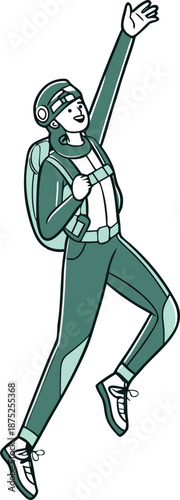 Happy Skydiver or Astronaut Jumping in Mid-Air, Success and Freedom Concept Illustration