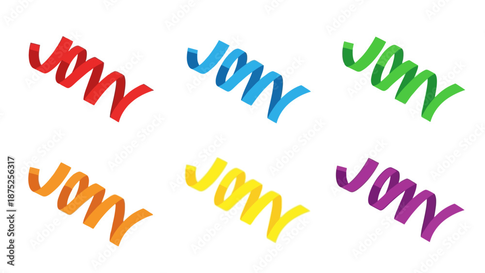 Obraz premium Colorful curly ribbons on white background suitable for festive designs