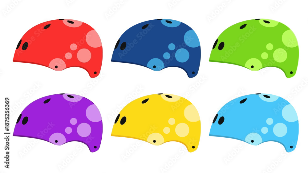 Fototapeta premium Colorful helmets arrayed on white background illustration for safety and design