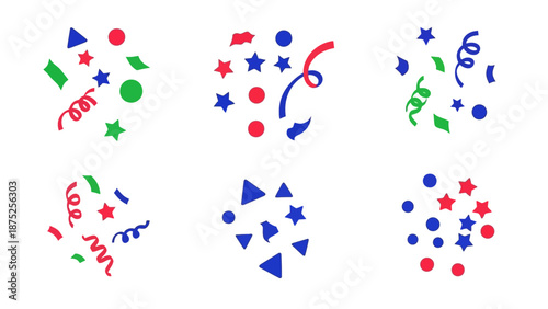 Colorful confetti collection in various shapes isolated on white background