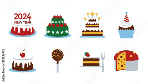 Festive cakes and desserts vector set for celebration and holiday themes