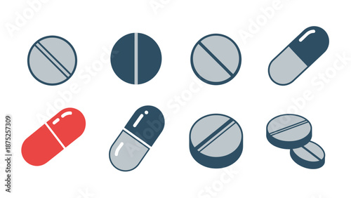Medical pills assortment isolated on white background for health healthcare and pharmacy