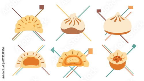 Variety of dumplings illustration isolated food graphics on white background
