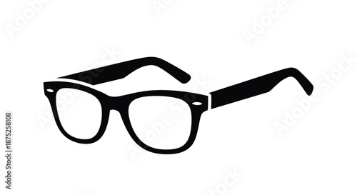 Black silhouette of a classic pair of glasses used as an icon for vision, reading, intelligence, fashion accessories, and optometry.