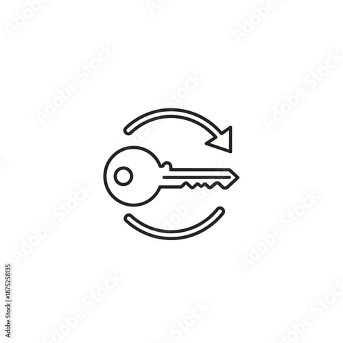 Minimalist Line Art Illustration of a Filing Key with Curved Arrows for Security or Data Access Concept