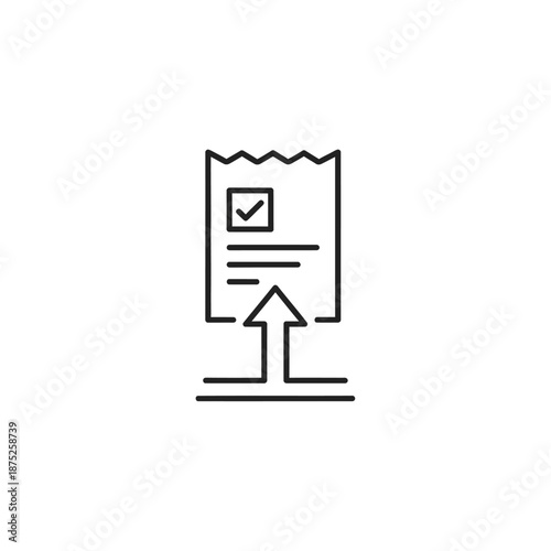 Minimalist Line Icon of Document with Checkmark and Arrow for Verification