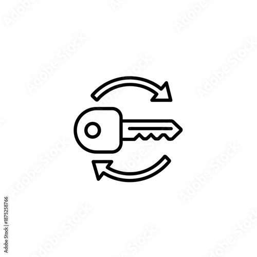 Minimalist Line Icon of Key with Circular Arrows Symbolizing Security and Access Control