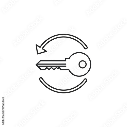 Minimalist Line Icon of a Secure Key with Circular Arrows for Data Protection