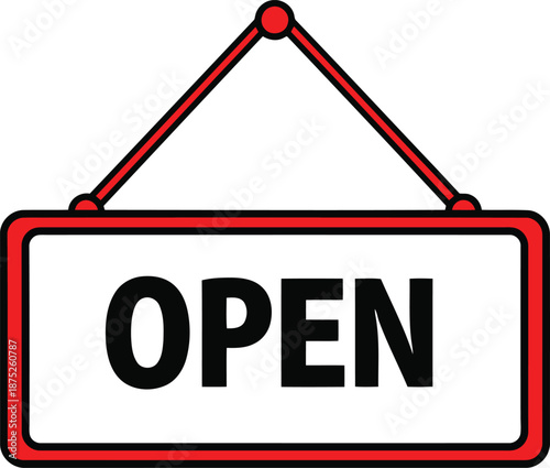 Red and black open sign with white background vector