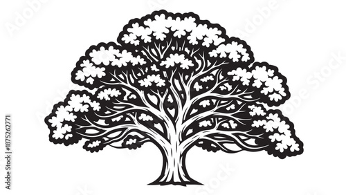 vector illustration of Detailed Oak Tree Silhouette for Nature and Environment Concept Art