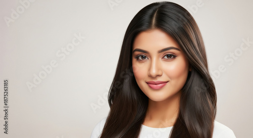 Young woman with beautiful long dark hair smiling