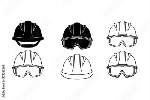 Construction Hard Hat Safety Icons Set