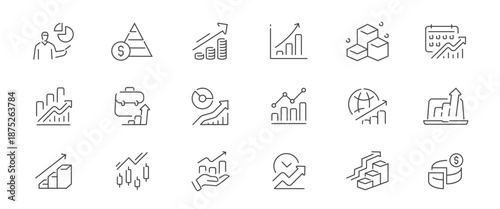 Chart, graph line icons set. Analytics, finance report, income growth, statistic symbols. Business infographics concept