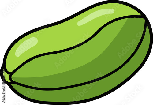 A simple, cartoon-like illustration of a green bean, with a thick black outline and subtle shading