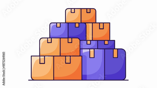 A stacked pile of colorful cardboard boxes in a whimsical cartoon style