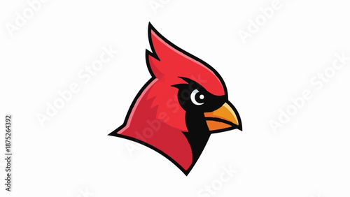A striking, stylized red cardinal head in profile