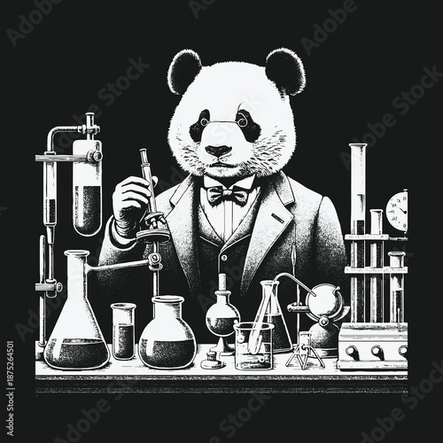 Panda Scientist Conducting Experiments in a Laboratory Setting.