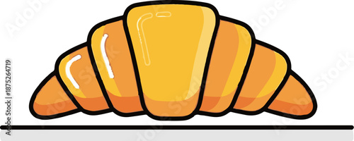 A stylized golden croissant with flaky layers and a glossy sheen rests on a surface